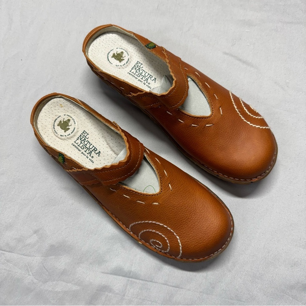 NWT El Naturalista Women’s Brown Leather Slip-On Clogs Size 10 - Picture 9 of 13